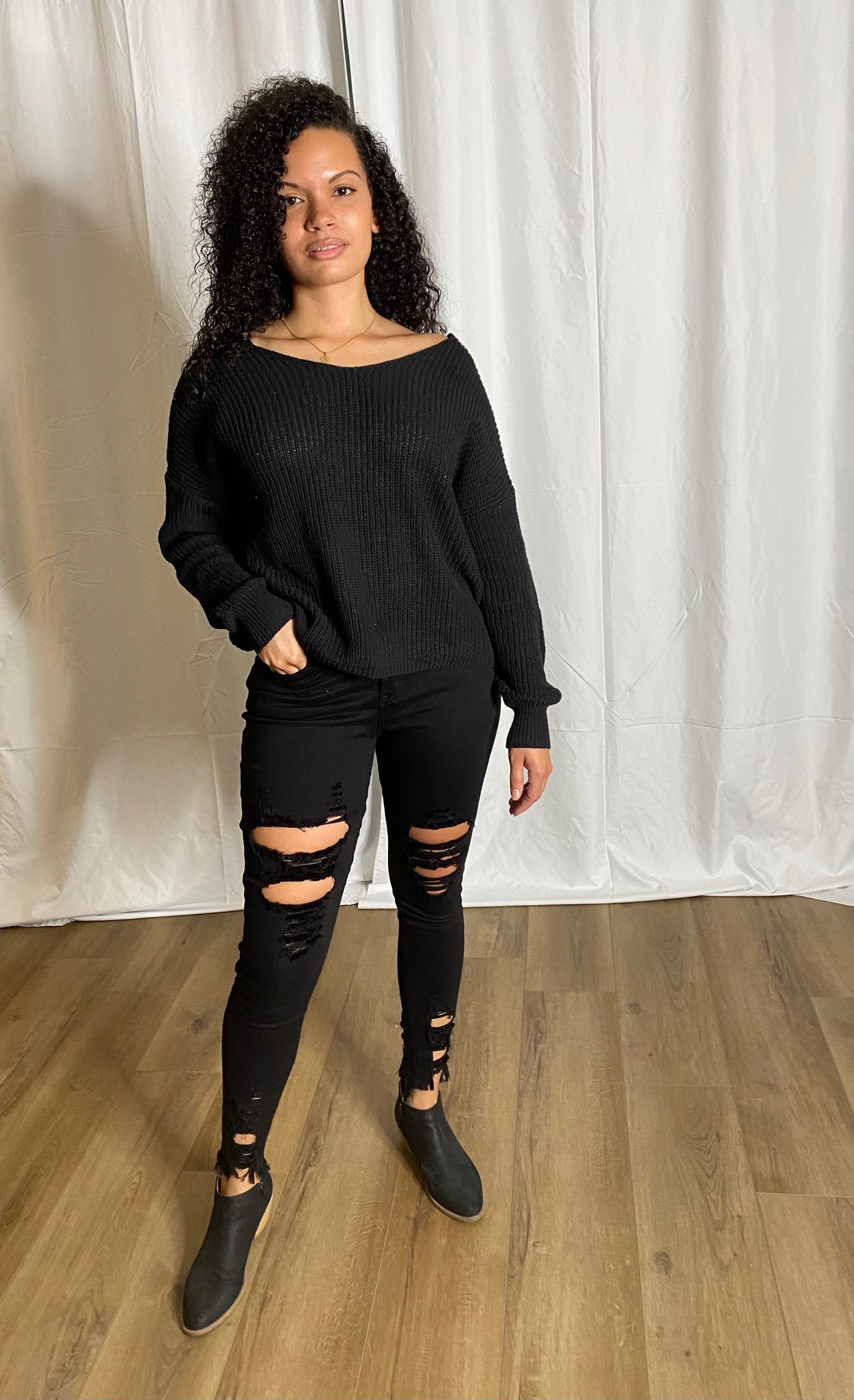 Twisted Open Back Sweater (Black)