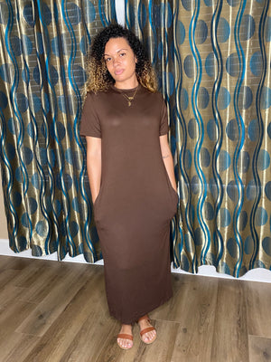 TEE POCKET DRESS (Brown)