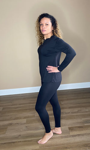 Round neck top leggings set (Black)