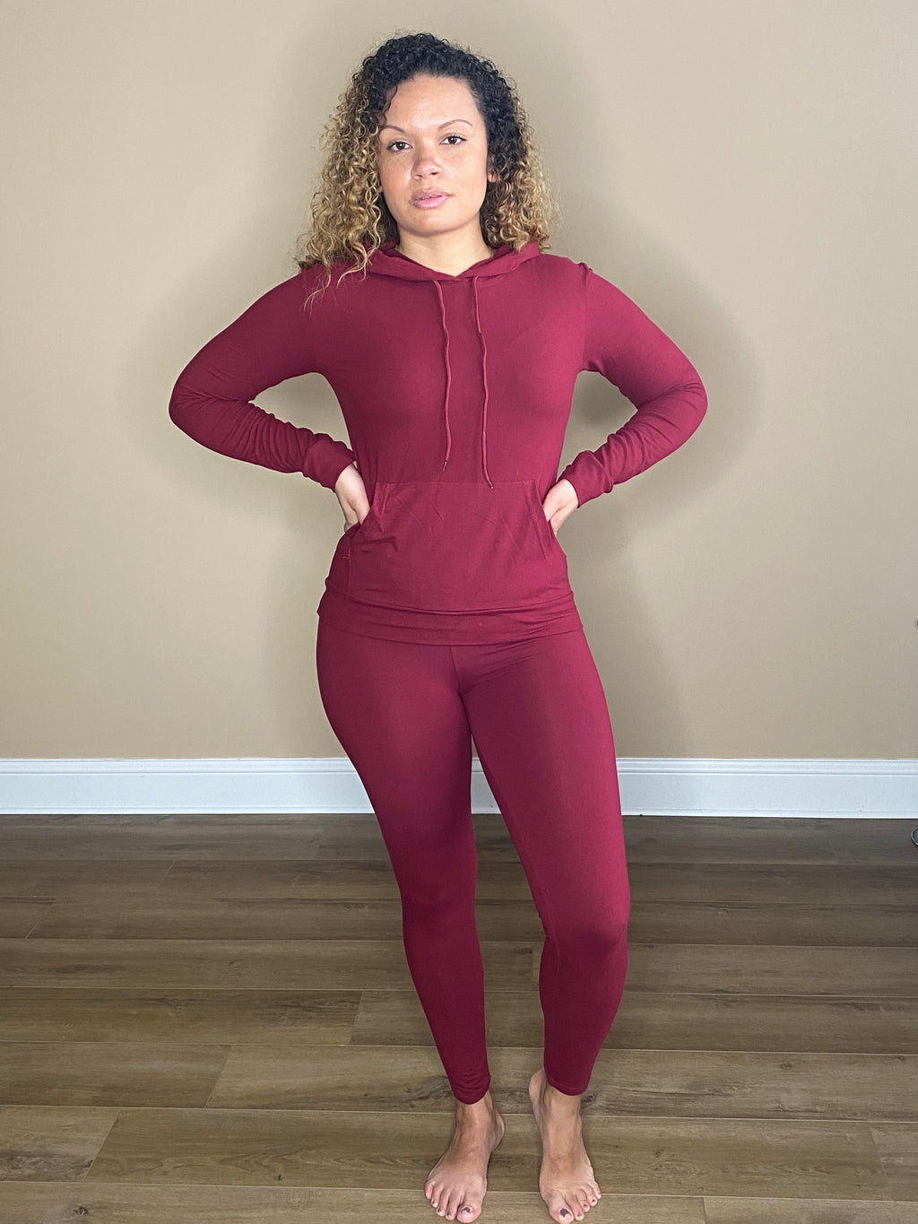 Pocket Hoodie 2pcs Set (Burgundy)